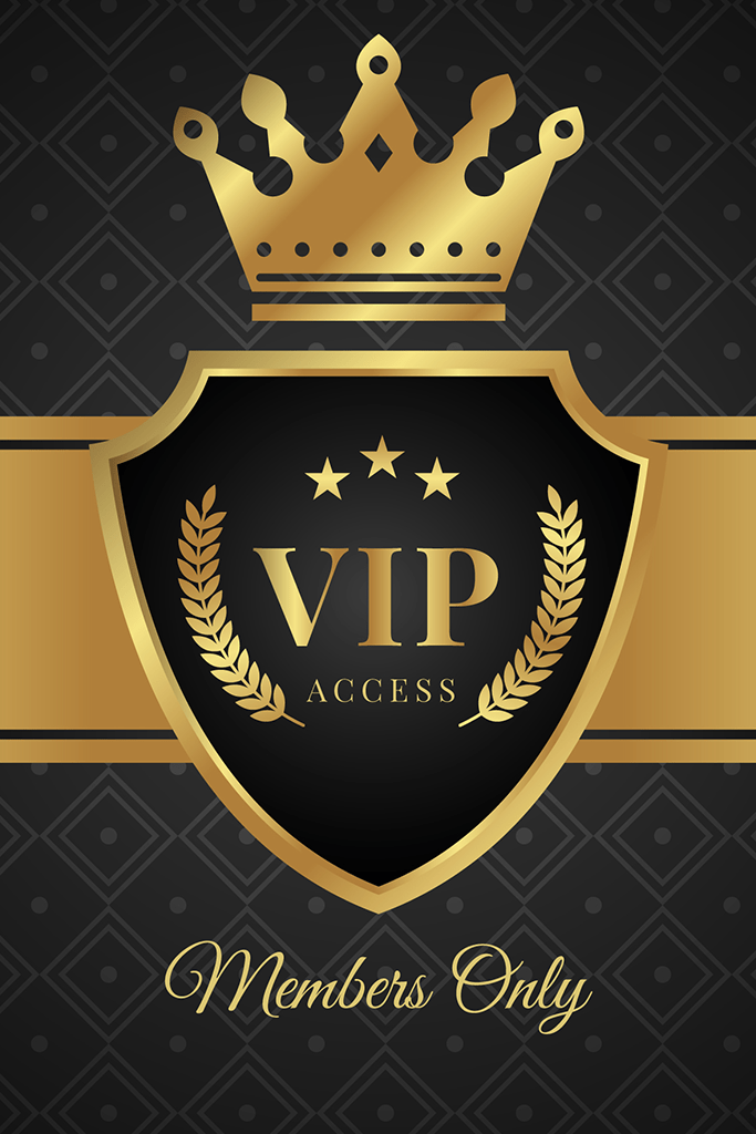 VIP access badge with gold crown and shield design, representing exclusive premium massage membership